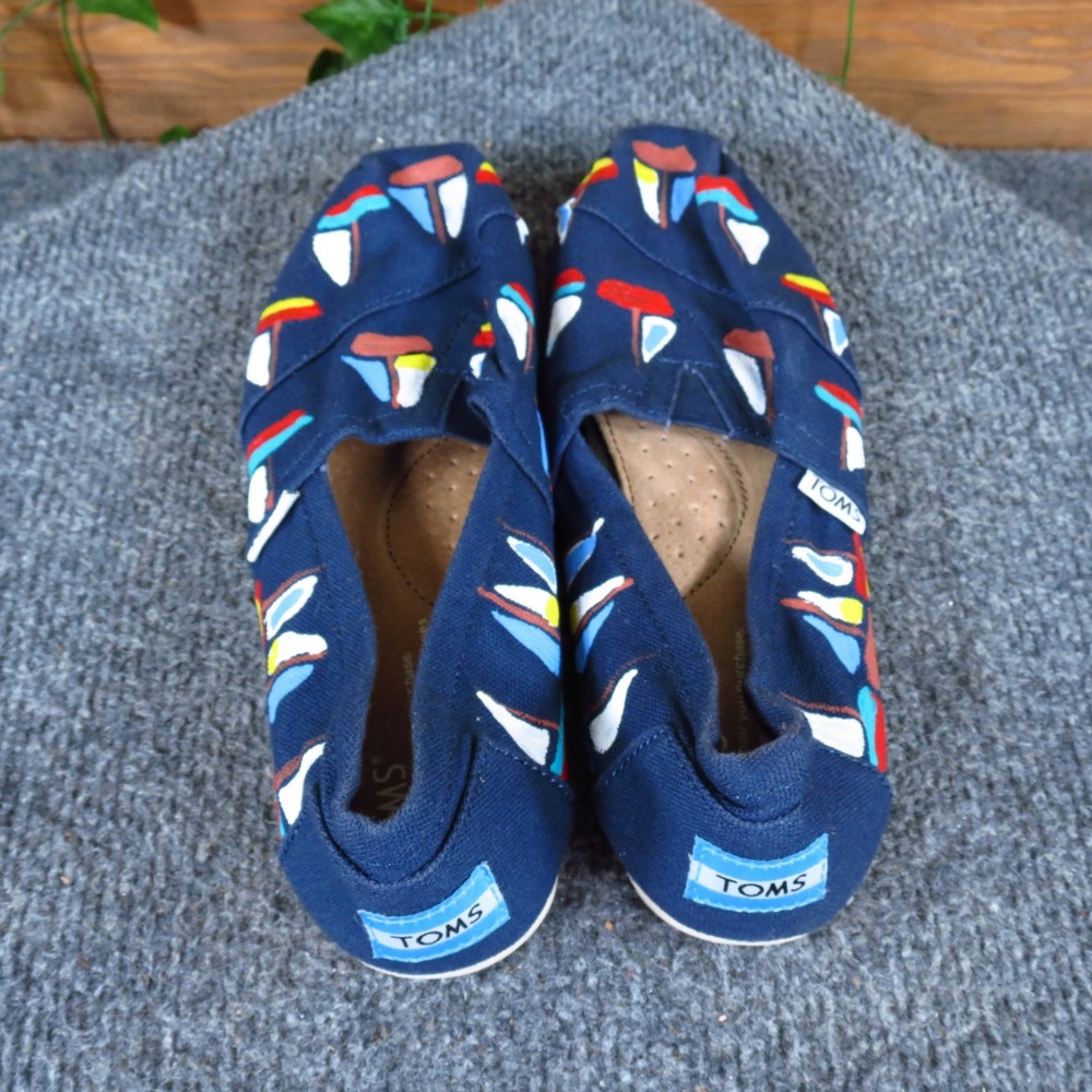 TOMS Alpargata Women Slip On Flat Size 6.5 Walking Navy Blue Sailboat Canvas - Picture 4 of 7